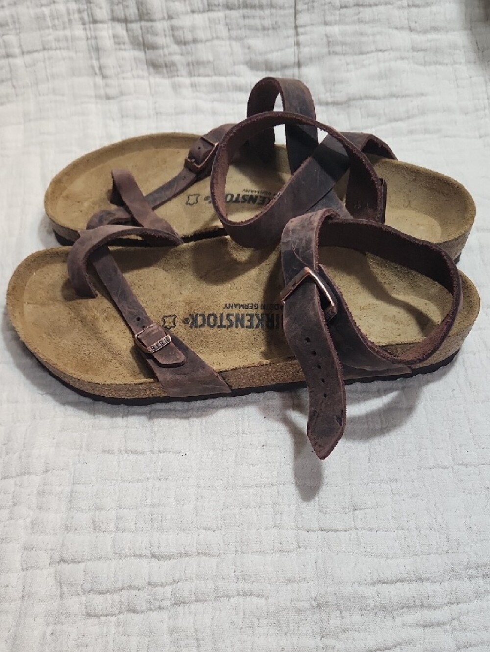 Birkenstock Brown Leather Cross-Strap Sandals - Picture 3 of 7